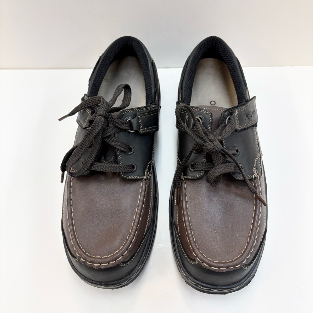Orthofeet Men’s Tie-Less Leather Shoes Size 10D Brown Black Orthopedic Comfort